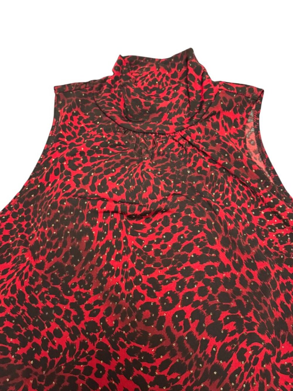 KC Stevens Red Leopard Print Blouse Shirt Y2K high neck - size M